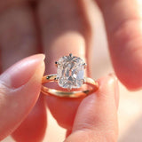 14k Yellow Gold & White Gold 3ct Elongated Old Mine Cut Lab Diamond Floral Basket Solitaire Ring 14k Yellow Gold & White Gold 3ct Elongated Old Mine Cut Lab Diamond Floral Basket Solitaire Ring