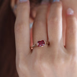 14K Rose Gold 1ct Elongated Cushion Pigeon Blood Lab Ruby Half Bezel Solitaire Ring 14K Rose Gold 1ct Elongated Cushion Pigeon Blood Lab Ruby Half Bezel Solitaire Ring