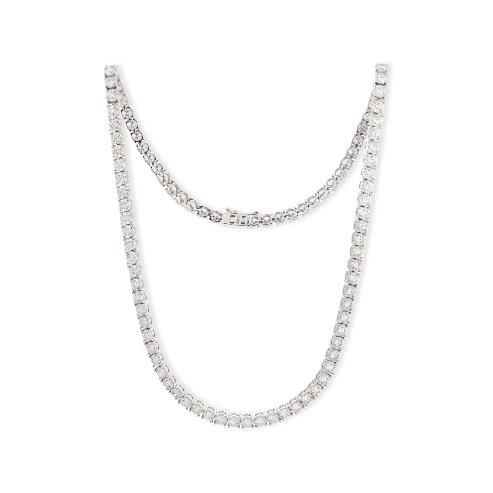 Platinum 23 ct tw Round Brilliant Cut Lab Diamond Four Prong Basket Tennis Chain Necklace Platinum 23 ct tw Round Brilliant Cut Lab Diamond Four Prong Basket Tennis Chain Necklace
