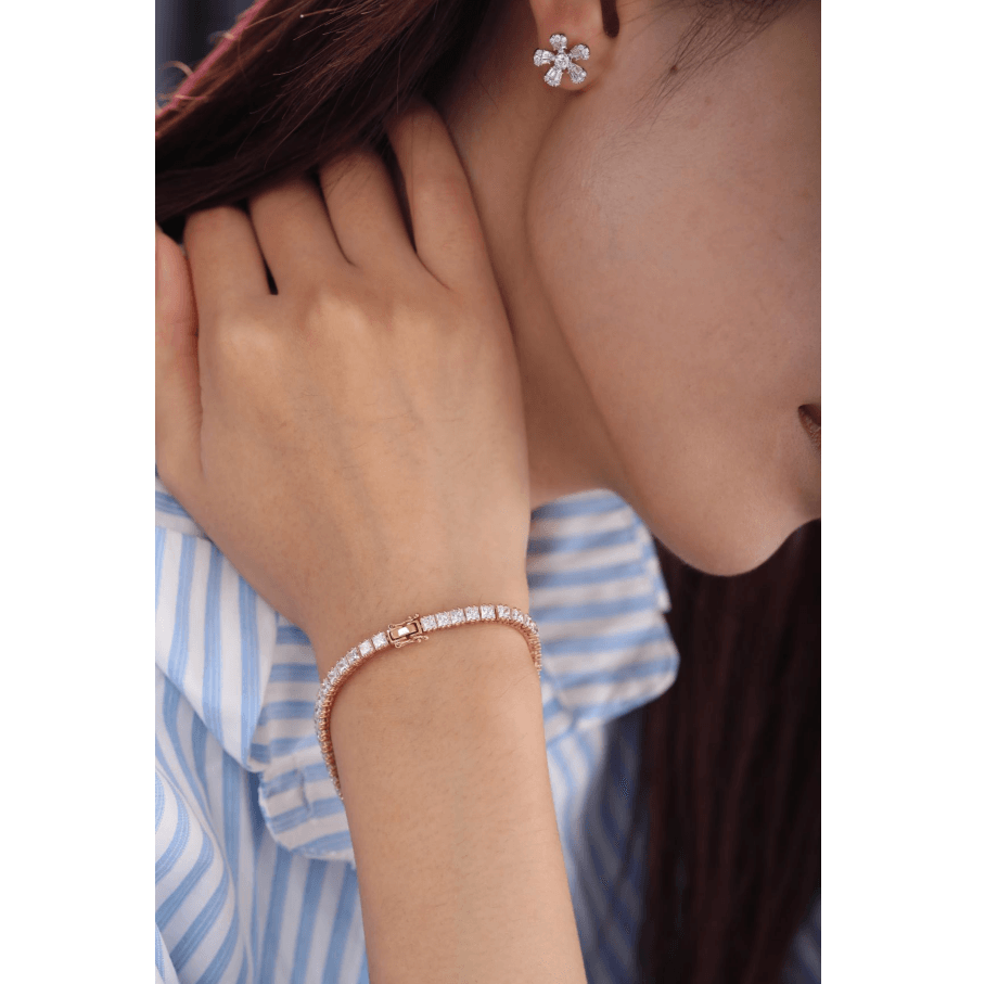 18K Rose Gold Princess Cut Lab Diamond Tennis Bracelet 18K Rose Gold Princess Cut Lab Diamond Tennis Bracelet
