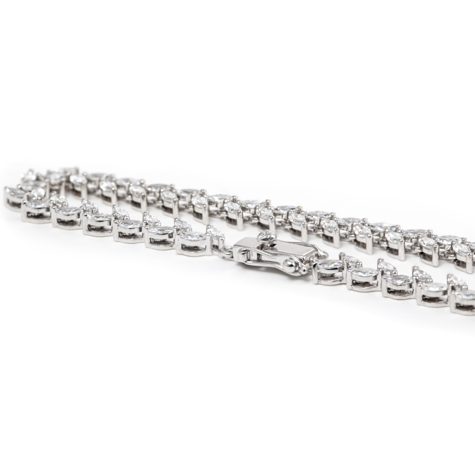 14K White Gold Marquise Cut Lab Diamond Leaf-shaped Design Tennis Bracelet 14K White Gold Marquise Cut Lab Diamond Leaf-shaped Design Tennis Bracelet