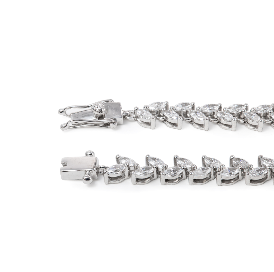 14K White Gold Marquise Cut Lab Diamond Leaf-shaped Design Tennis Bracelet 14K White Gold Marquise Cut Lab Diamond Leaf-shaped Design Tennis Bracelet