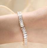 14K Yellow Gold Emerald Cut Lab Diamond Half Bezel Tennis Bracelet 14K Yellow Gold Emerald Cut Lab Diamond Half Bezel Tennis Bracelet