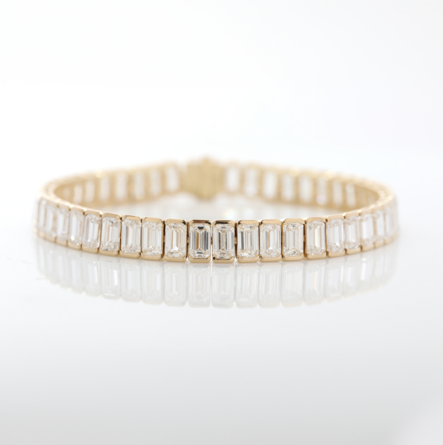 14K Yellow Gold Emerald Cut Lab Diamond Half Bezel Tennis Bracelet 14K Yellow Gold Emerald Cut Lab Diamond Half Bezel Tennis Bracelet