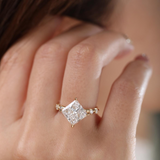 18K Yellow Gold 3.5ct Princess Cut Lab Diamond Vintage Ring with Marquise Cut and Round Lab Diamond Side-stones 18K Yellow Gold 3.5ct Princess Cut Lab Diamond Vintage Ring with Marquise Cut and Round Lab Diamond Side-stones
