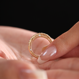 18K Yellow Gold Round Cut Lab Diamond Millegrain and Foral Design Eternity Ring 18K Yellow Gold Round Cut Lab Diamond Millegrain and Foral Design Eternity Ring