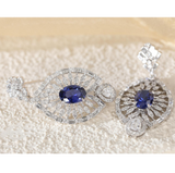 18K White Gold 7*5mm Oval Royal Blue Lab Sapphire and Lab Diamond Victorian Peacock Plume Chandelier Earrings 18K White Gold 7*5mm Oval Royal Blue Lab Sapphire and Lab Diamond Victorian Peacock Plume Chandelier Earrings