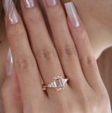 18K Yellow Gold 3.5ct Emerald Cut Brown Lab Diamond Foral Side-stone Ring with Tapered Band 18K Yellow Gold 3.5ct Emerald Cut Brown Lab Diamond Foral Side-stone Ring with Tapered Band