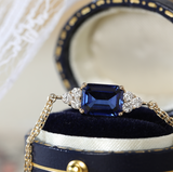 14K Yellow Gold 2ct Royal Blue Lab Sapphire Chain Bracelet with Round Lab Diamond Side-stones 14K Yellow Gold 2ct Royal Blue Lab Sapphire Chain Bracelet with Round Lab Diamond Side-stones