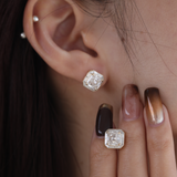14K Yellow Gold 5 ct tw Asshcer Cut Lab Diamond Halo Stud Earrings 14K Yellow Gold 5 ct tw Asshcer Cut Lab Diamond Halo Stud Earrings