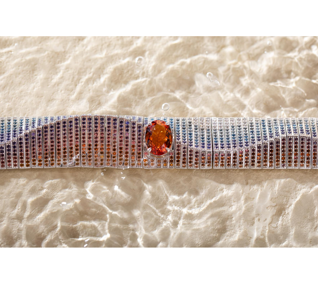 14K White Gold Colored Lab Gemstone Bracelet with 10*14mm Oval Lab Orange Sapphire 14K White Gold Colored Lab Gemstone Bracelet with 10*14mm Oval Lab Orange Sapphire