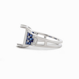 Platinum 5.5ct Emerald Cut Lab Diamond Vintage Ring with Lab Sapphire and Baguette Lab Diamond Side-Stones Platinum 5.5ct Emerald Cut Lab Diamond Vintage Ring with Lab Sapphire and Baguette Lab Diamond Side-Stones