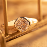14k Yellow Gold 1.5ct Asscher Cut Lab Diamond Bezel Ring with Knife Edge Tapered Band Design 14k Yellow Gold 1.5ct Asscher Cut Lab Diamond Bezel Ring with Knife Edge Tapered Band Design