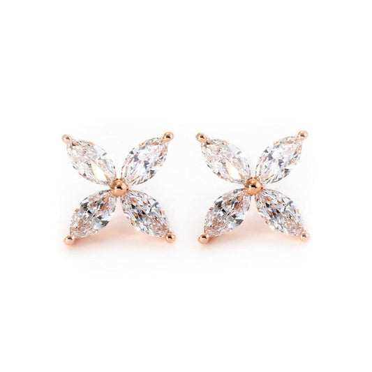 18K Rose Gold Marquise Cut Lab Diamond Flower Stud Earrings