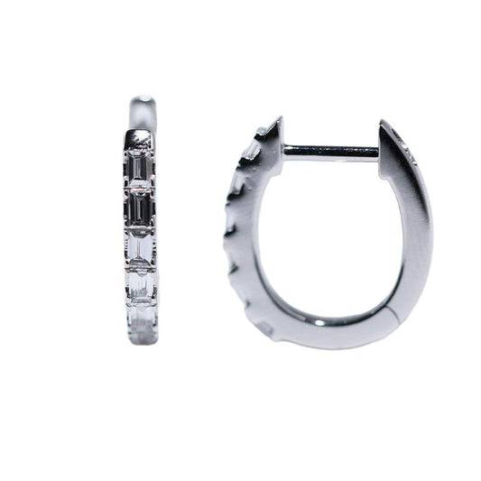 18K White Gold Baguette Cut Lab Diamond Six-stone Huggie Earrings