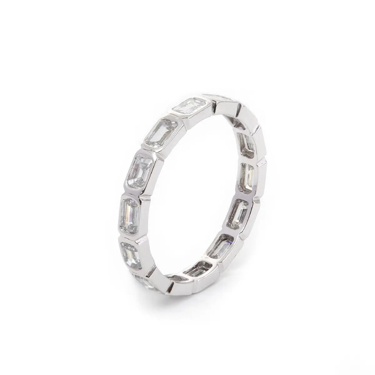 18K White Gold Emerald Cut Lab Diamond Bezel Eternity Ring 18K White Gold Emerald Cut Lab Diamond Bezel Eternity Ring