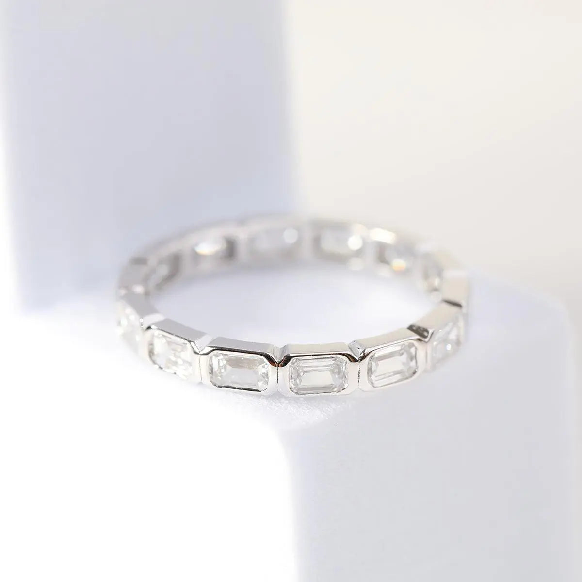 18K White Gold Emerald Cut Lab Diamond Bezel Eternity Ring 18K White Gold Emerald Cut Lab Diamond Bezel Eternity Ring