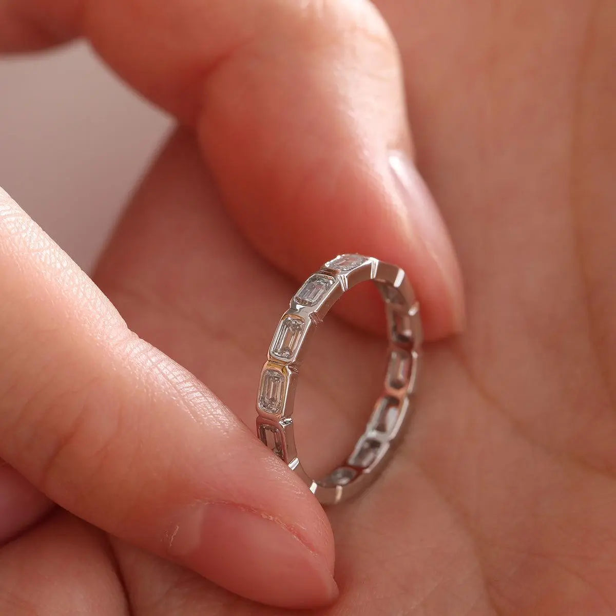 18K White Gold Emerald Cut Lab Diamond Bezel Eternity Ring 18K White Gold Emerald Cut Lab Diamond Bezel Eternity Ring