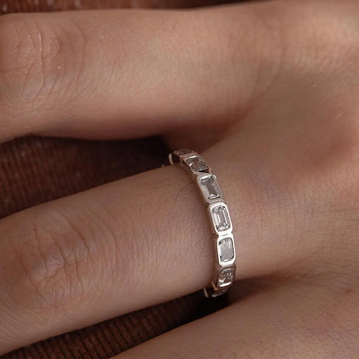 18K White Gold Emerald Cut Lab Diamond Bezel Eternity Ring 18K White Gold Emerald Cut Lab Diamond Bezel Eternity Ring