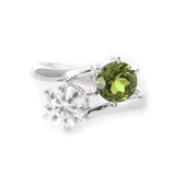 18K White Gold Round Cut Lab Diamond & Peridot Toi et Moi Ring 18K White Gold Round Cut Lab Diamond & Peridot Toi et Moi Ring