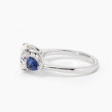 18K White Gold Round Lab Diamond Pear Sapphire Three Stone Ring 18K White Gold Round Lab Diamond Pear Sapphire Three Stone Ring