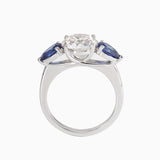 18K White Gold Round Lab Diamond Pear Sapphire Three Stone Ring 18K White Gold Round Lab Diamond Pear Sapphire Three Stone Ring