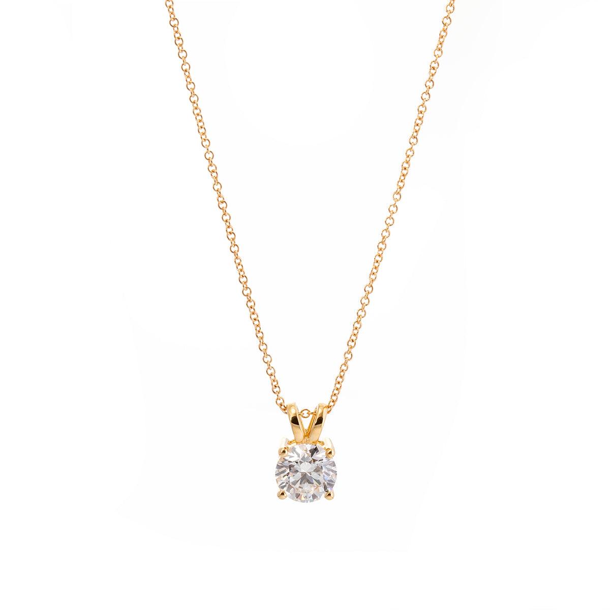 18K Yellow Gold 1.5ct Round Lab Diamond Round Prong Basket Setting Necklace 18K Yellow Gold 1.5ct Round Lab Diamond Round Prong Basket Setting Necklace