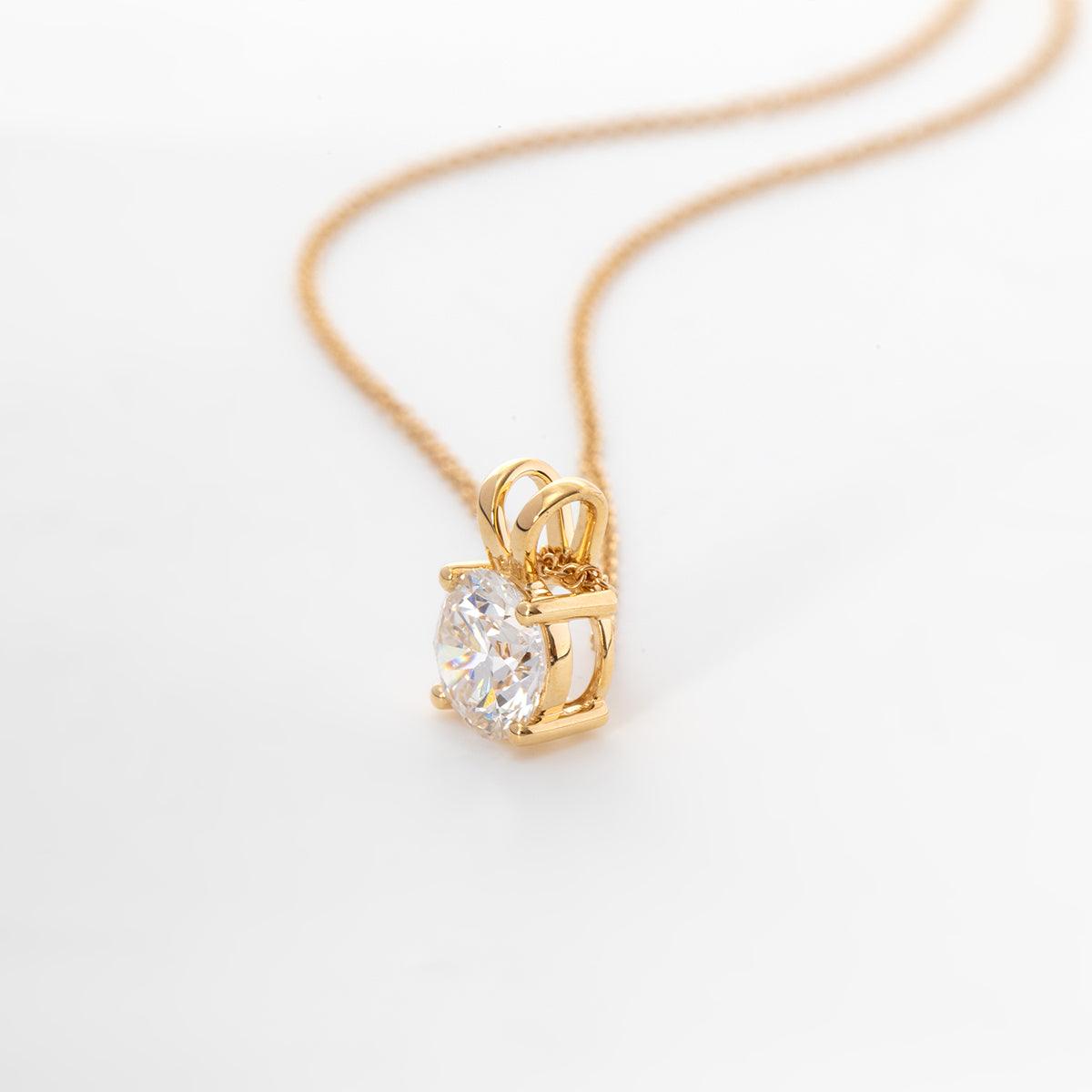 18K Yellow Gold 1.5ct Round Lab Diamond Round Prong Basket Setting Necklace 18K Yellow Gold 1.5ct Round Lab Diamond Round Prong Basket Setting Necklace