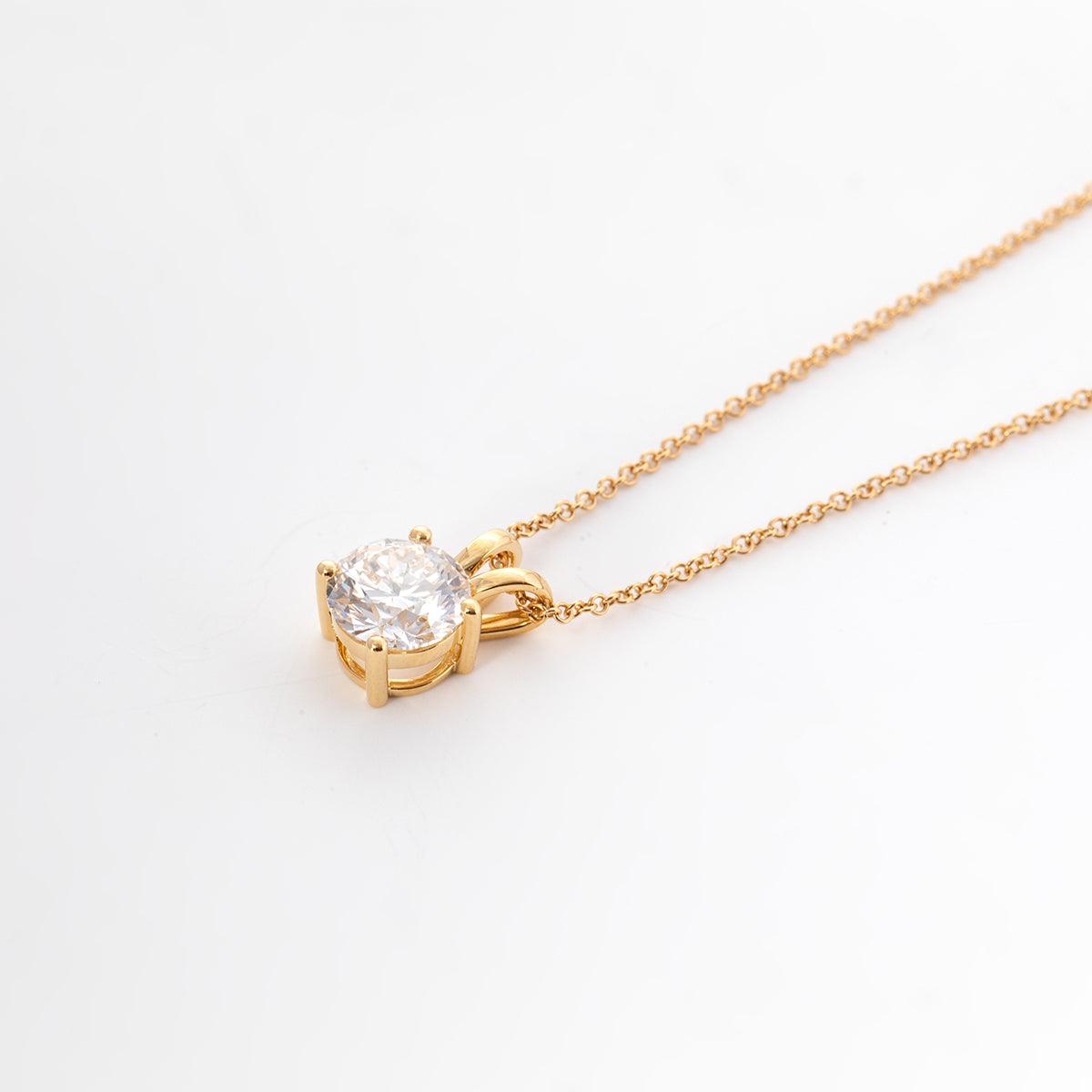18K Yellow Gold 1.5ct Round Lab Diamond Round Prong Basket Setting Necklace 18K Yellow Gold 1.5ct Round Lab Diamond Round Prong Basket Setting Necklace