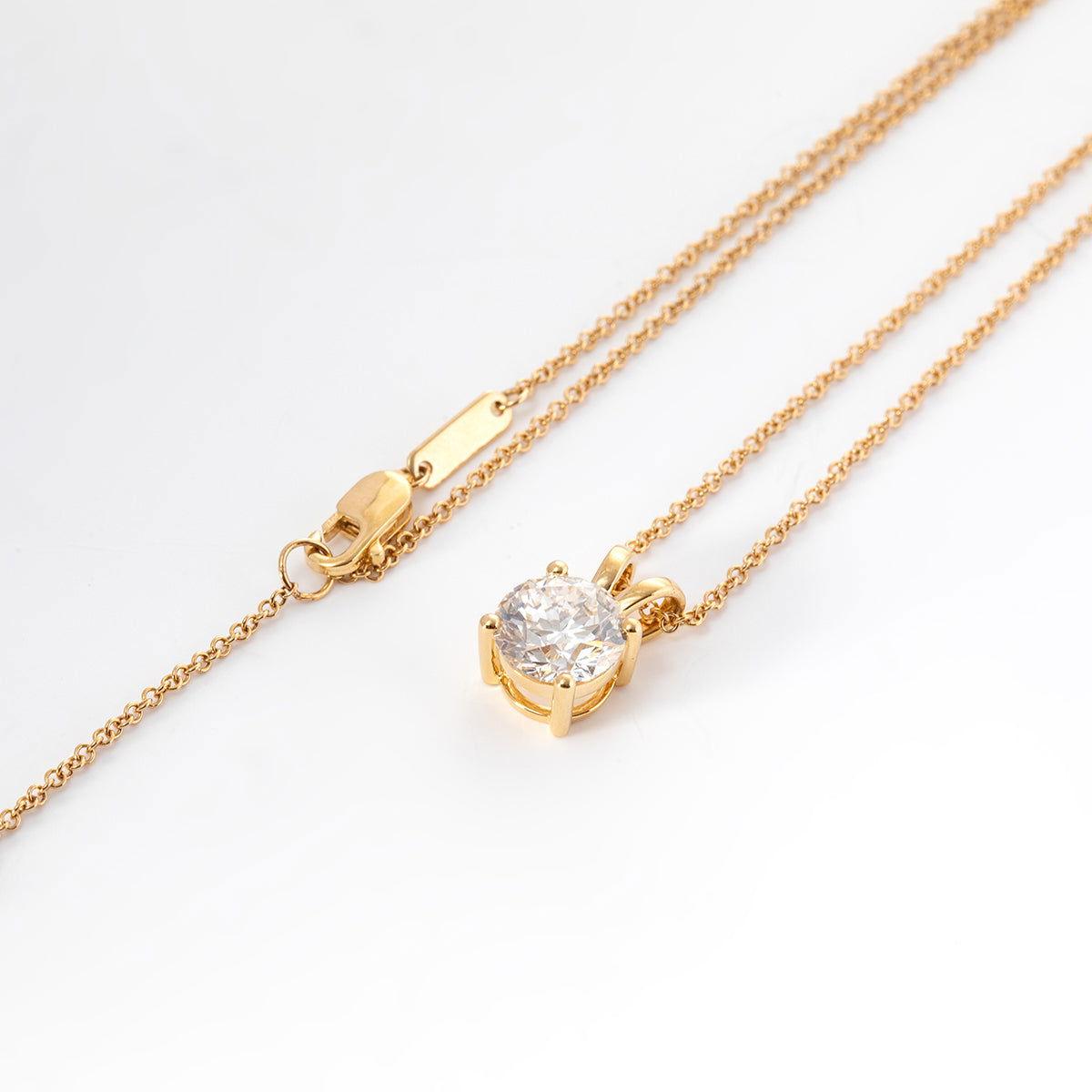 18K Yellow Gold 1.5ct Round Lab Diamond Round Prong Basket Setting Necklace 18K Yellow Gold 1.5ct Round Lab Diamond Round Prong Basket Setting Necklace