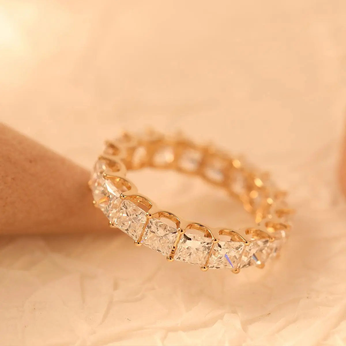 18K Yellow Gold Princess Cut Lab Diamond Eternity Band 18K Yellow Gold Princess Cut Lab Diamond Eternity Band