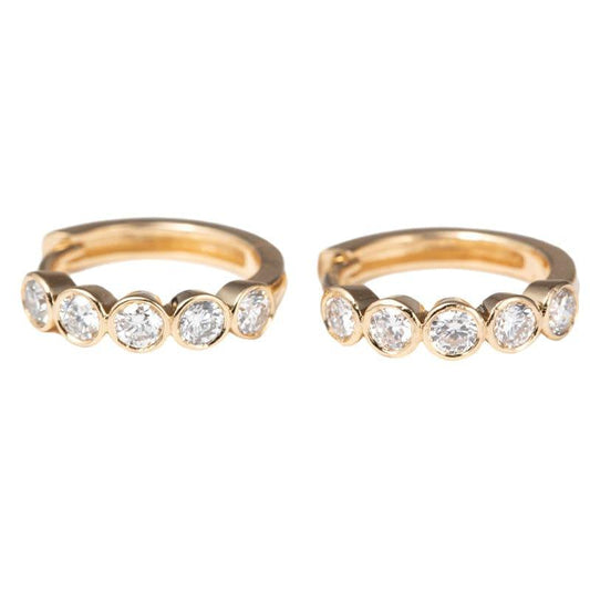 18K Yellow Gold Round Lab Diamond Five-stone Bezel Huggie Earrings
