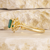 14K Yellow Gold 1ct Lab Emerald Art Nouveau Nature-Inspired Ring with Round Lab Diamond Side-stones 14K Yellow Gold 1ct Lab Emerald Art Nouveau Nature-Inspired Ring with Round Lab Diamond Side-stones