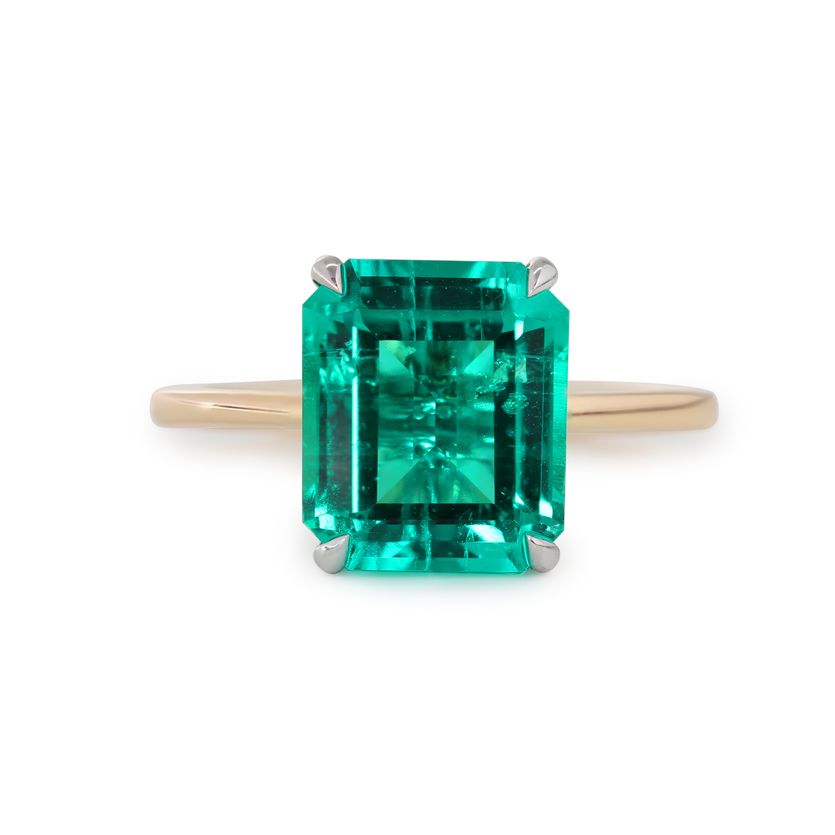 14K Yellow & White Gold 3ct Zambian Lab Emerald 4 Claw Prongs Hidden Halo Engagement Ring 14K Yellow & White Gold 3ct Zambian Lab Emerald 4 Claw Prongs Hidden Halo Engagement Ring