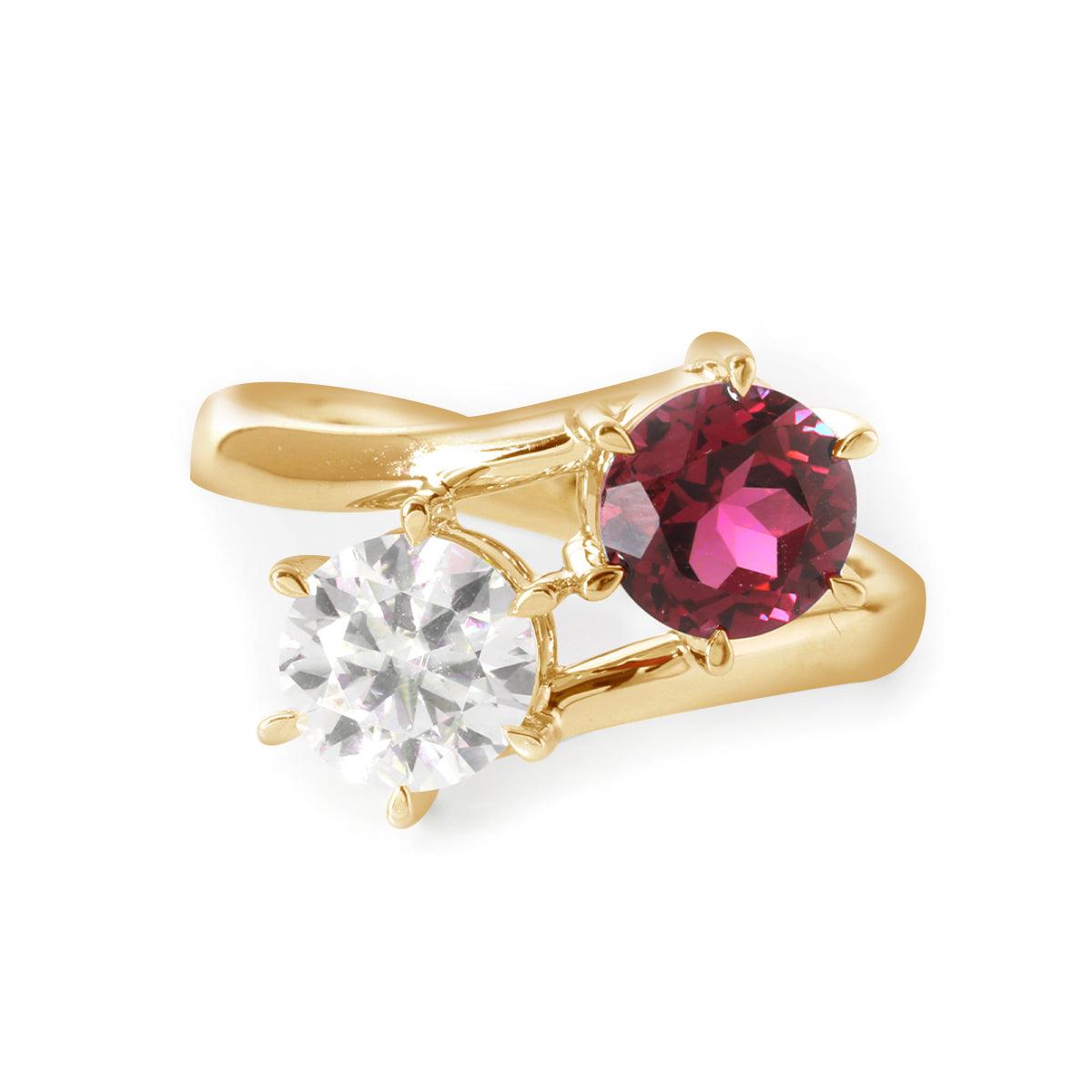 18K White Gold Round Cut Lab Diamond & Lab Ruby Toi et Moi Ring 14K Yellow Gold 18K White Gold Round Cut Lab Diamond & Lab Ruby Toi et Moi Ring 14K Yellow Gold