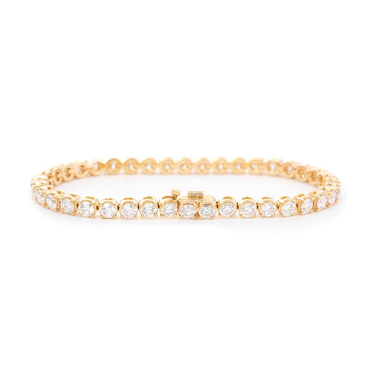 18K Yellow Gold Round Brilliant Cut Lab Diamond 4 Prong Basket Tennis Bracelet 18K Yellow Gold Round Brilliant Cut Lab Diamond 4 Prong Basket Tennis Bracelet