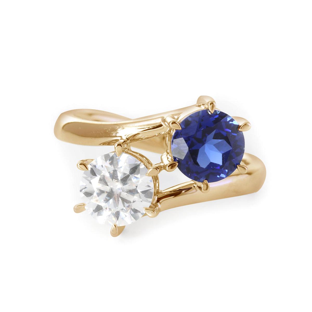 14K White Gold Round Cut Lab Diamond & Lab Sapphire Toi et Moi Ring 14K Yellow Gold 14K White Gold Round Cut Lab Diamond & Lab Sapphire Toi et Moi Ring 14K Yellow Gold