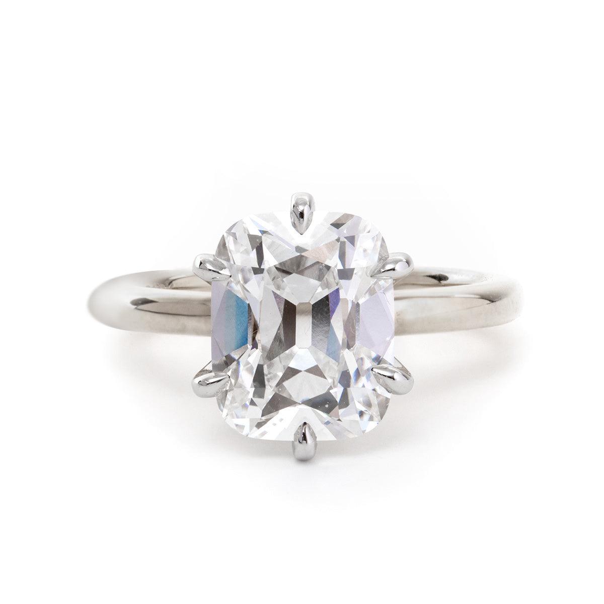 14k Yellow Gold & White Gold 3ct Elongated Old Mine Cut Lab Diamond Floral Basket Solitaire Ring Platinum 14k Yellow Gold & White Gold 3ct Elongated Old Mine Cut Lab Diamond Floral Basket Solitaire Ring Platinum