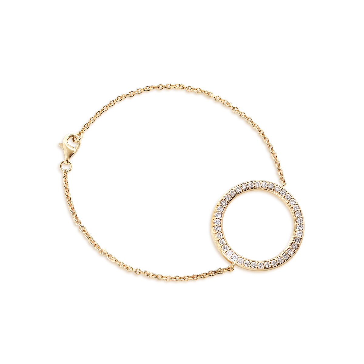 18K Yellow Gold Round Lab Diamond Pave Ring Shape Pendant Chain Bracelet 18K Yellow Gold Round Lab Diamond Pave Ring Shape Pendant Chain Bracelet