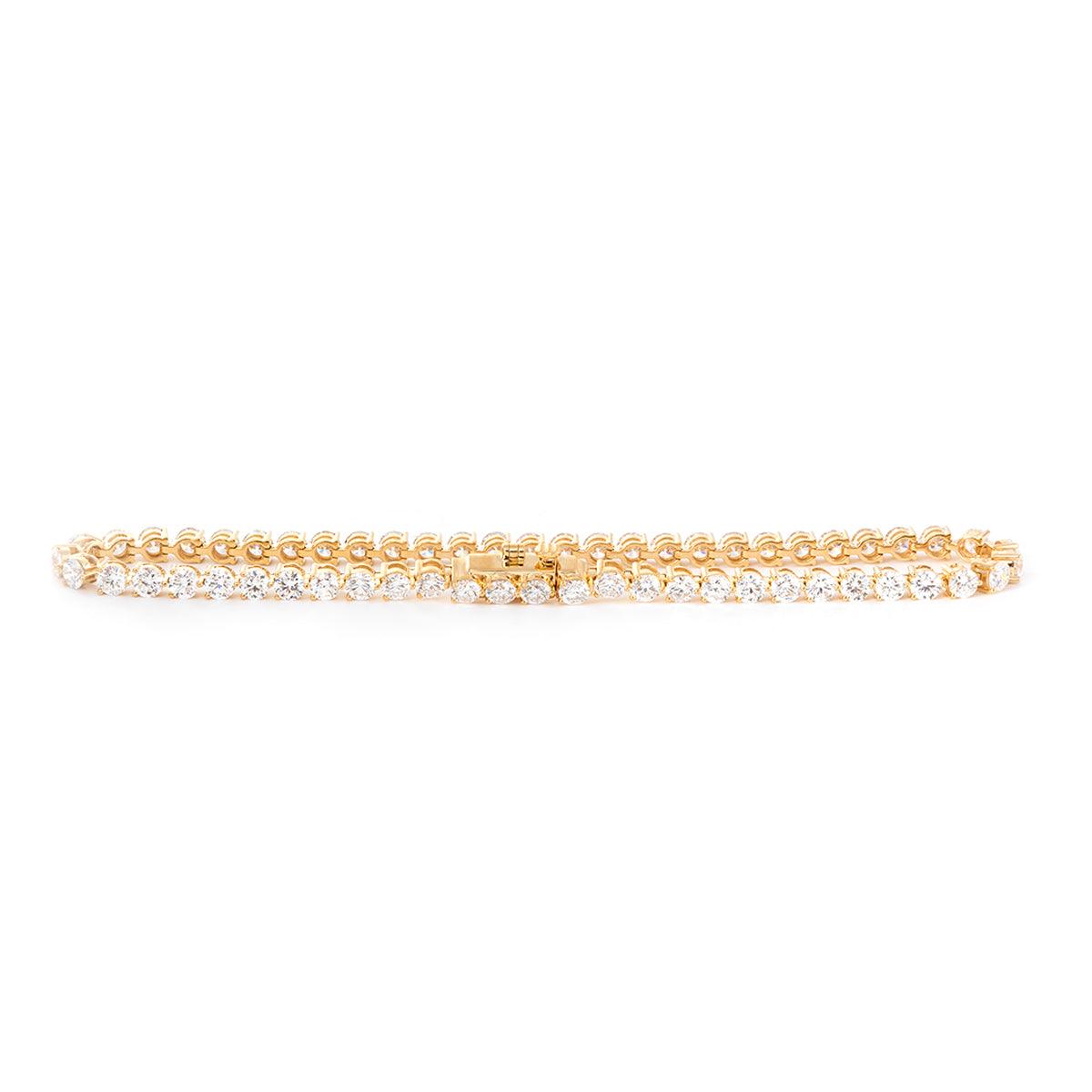 18K Yellow Gold Round Brilliant Cut Lab Diamond Three Prong Tennis Bracelet 18K Yellow Gold Round Brilliant Cut Lab Diamond Three Prong Tennis Bracelet