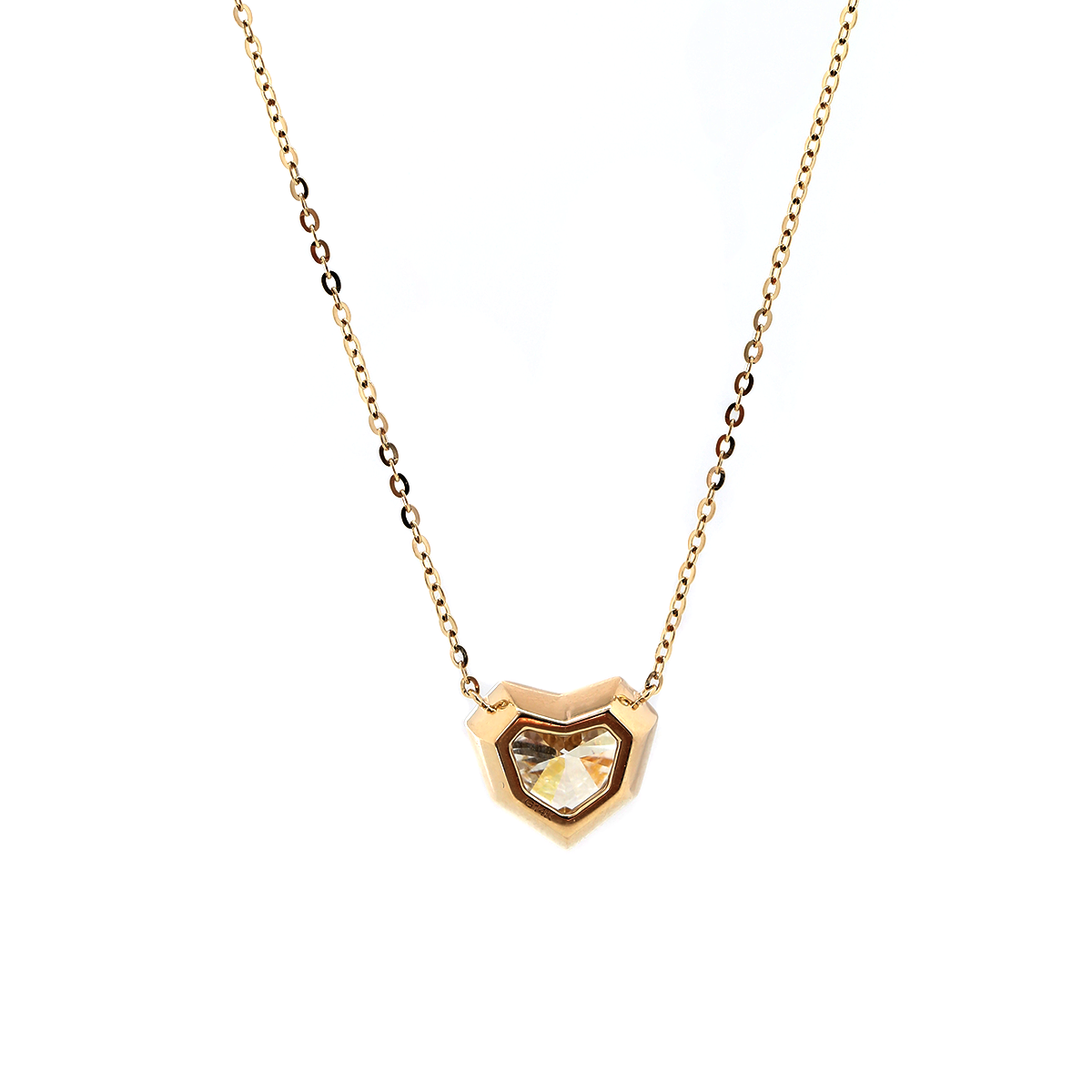 14K Yellow Gold Necklace with 2.5ct Heart Shaped Lab Diamond Pendant in Bezel Setting and Round Cross Chain 14K Yellow Gold Necklace with 2.5ct Heart Shaped Lab Diamond Pendant in Bezel Setting and Round Cross Chain