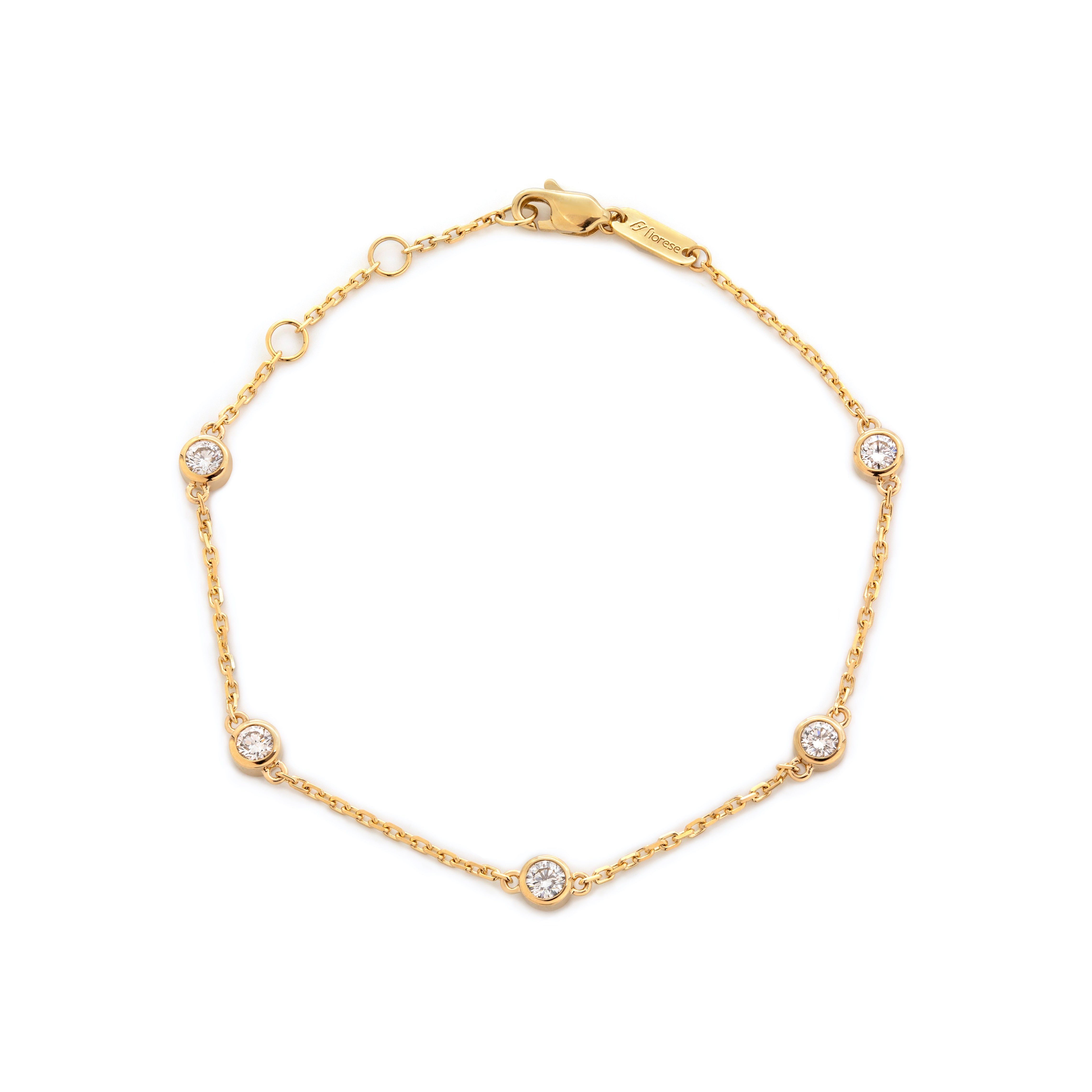 14K Yellow Gold Round Lab Diamond 5 Stone Bezel Station Adjustable Bracelet 14K Yellow Gold Round Lab Diamond 5 Stone Bezel Station Adjustable Bracelet