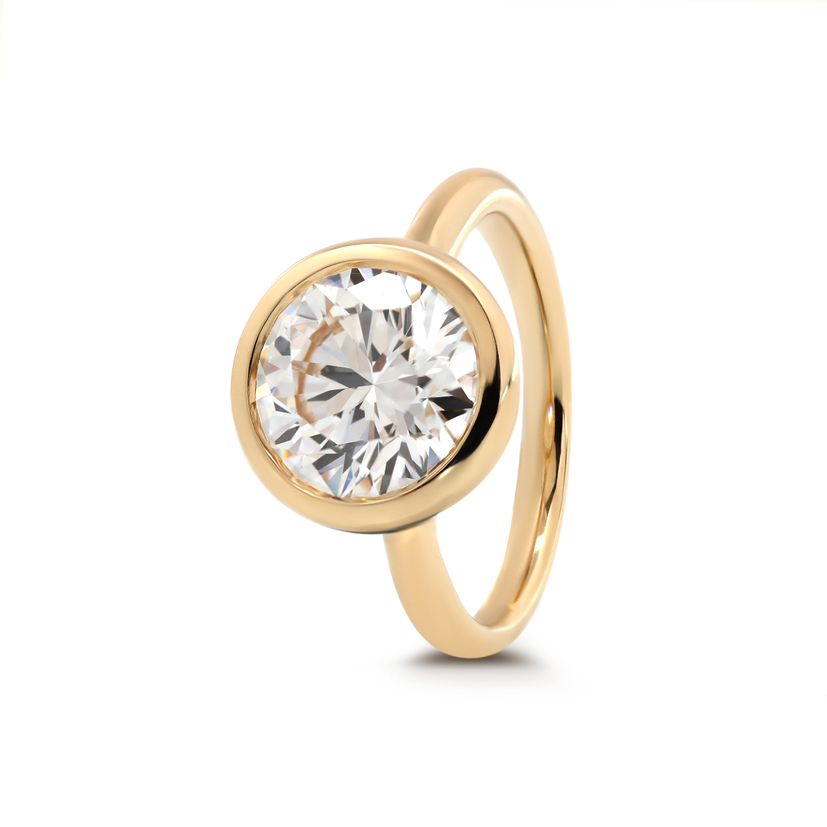 14K Yellow Gold Round Lab Diamond Bezel Crowm Basket Solitaire Ring 14K Yellow Gold Round Lab Diamond Bezel Crowm Basket Solitaire Ring