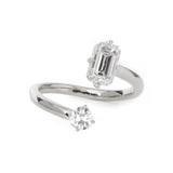 14K Yellow Gold Old European Cut & Emerald Cut Lab Diamond Toi et Moi Ring Platinum 14K Yellow Gold Old European Cut & Emerald Cut Lab Diamond Toi et Moi Ring Platinum