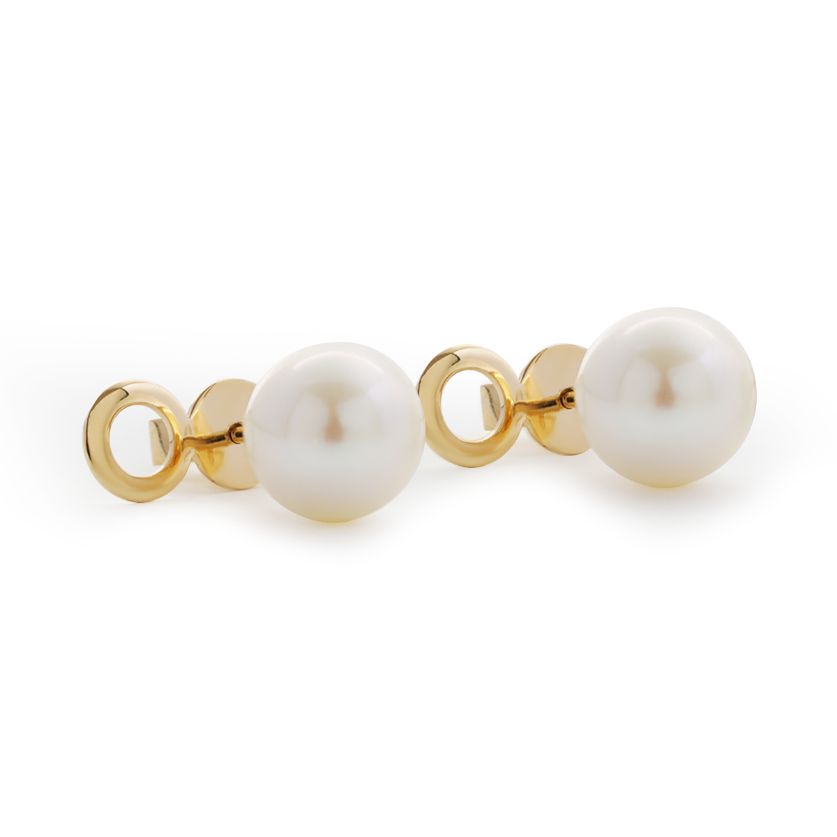 14K Yellow Gold Near-round Fresh-water Pearl Etud Earrings 14K Yellow Gold Near-round Fresh-water Pearl Etud Earrings