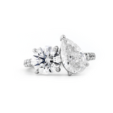 14K White Gold Round and Pear Lab Diamond Toi et Moi Ring with Pave Design 14K White Gold Round and Pear Lab Diamond Toi et Moi Ring with Pave Design