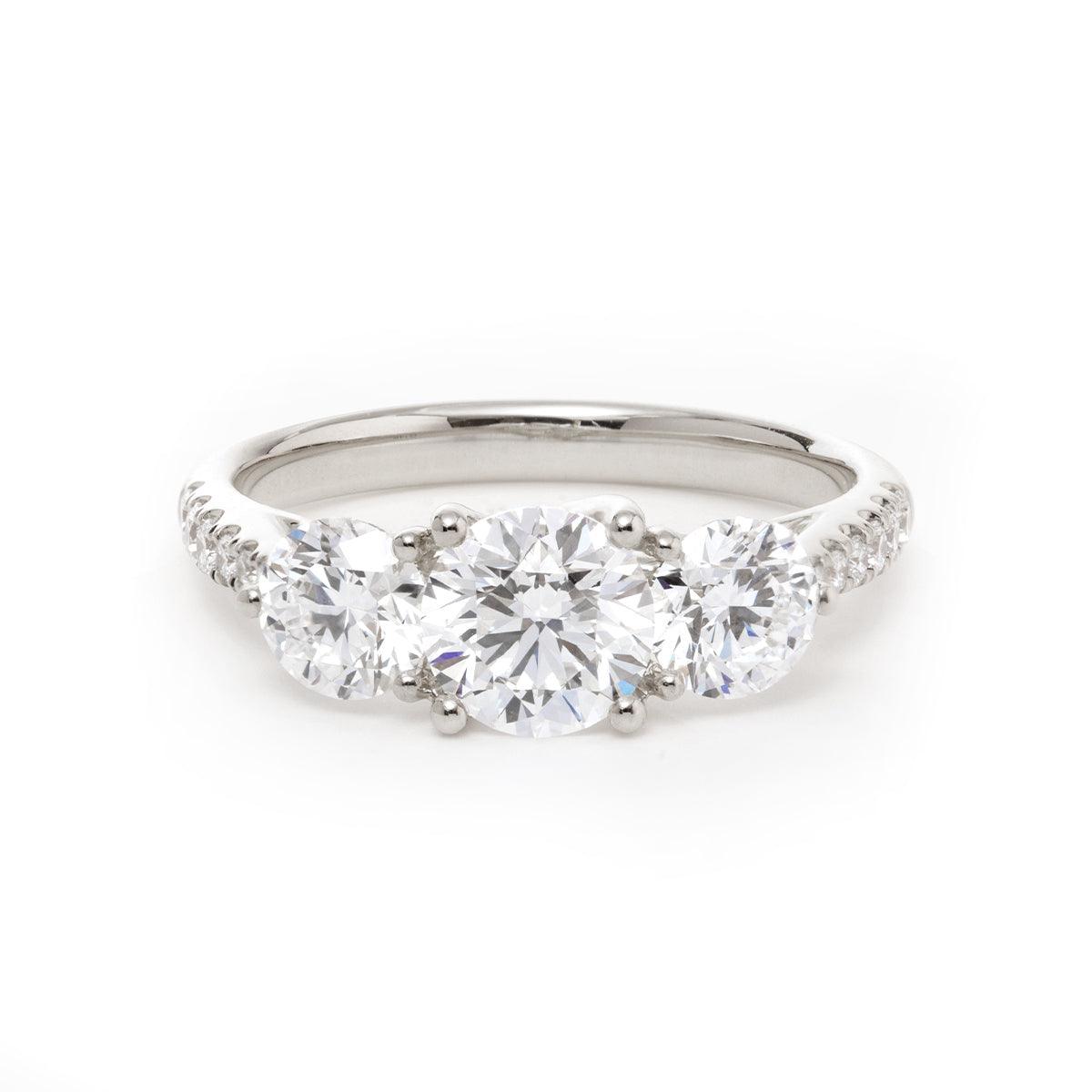 14K Yellow Gold Round Brilliant Cut Lab Diamond Pave Three Stone Ring Platinum 14K Yellow Gold Round Brilliant Cut Lab Diamond Pave Three Stone Ring Platinum