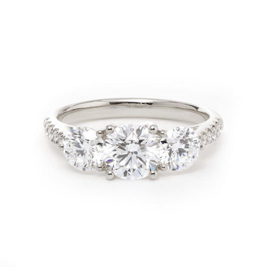 14K Yellow Gold Round Brilliant Cut Lab Diamond Pave Three Stone Ring Platinum