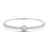 14K White Gold Round Lab Diamond Adjustable Chain Bracelet with A Millegrain Bezel 6mm Center Stone 14K White Gold Round Lab Diamond Adjustable Chain Bracelet with A Millegrain Bezel 6mm Center Stone