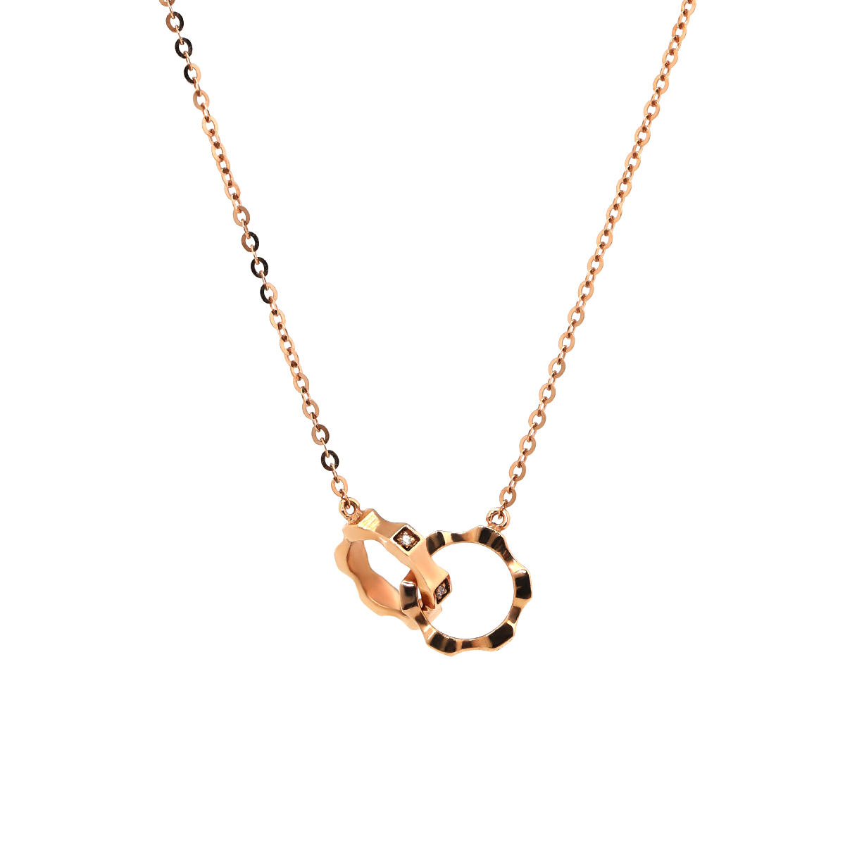 14K Rose Gold Toi et Moi Wheel Gear Pendant Necklace with Round Lab Dimaond 14K Rose Gold Toi et Moi Wheel Gear Pendant Necklace with Round Lab Dimaond